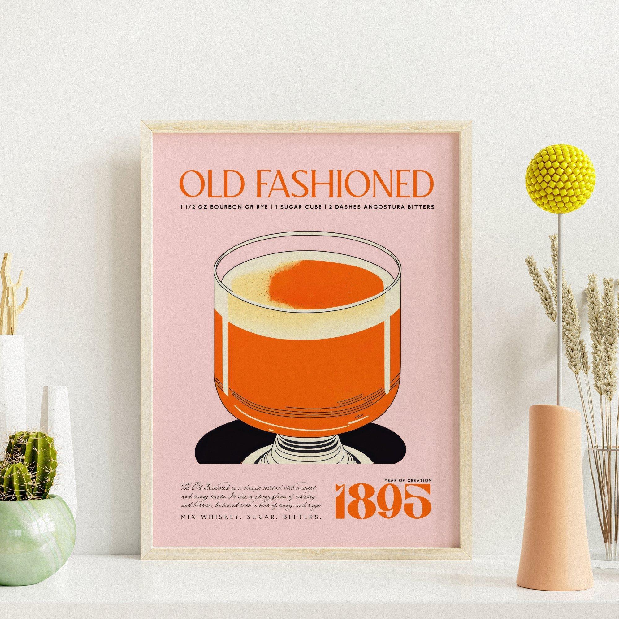 Pastel Old Fashioned Cocktail Pink Minimalist Recipe Art Retro ...